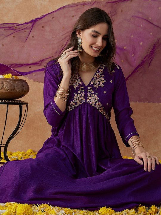 Manasvi Embroidery Vichira Silk Alia Cut Kurti With Bottom Dupatta
